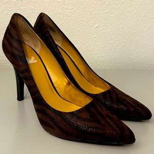 Nine West Brown Glitter Shimmery Zebra Print Pumps Heels Animal Women’s Size 8.5